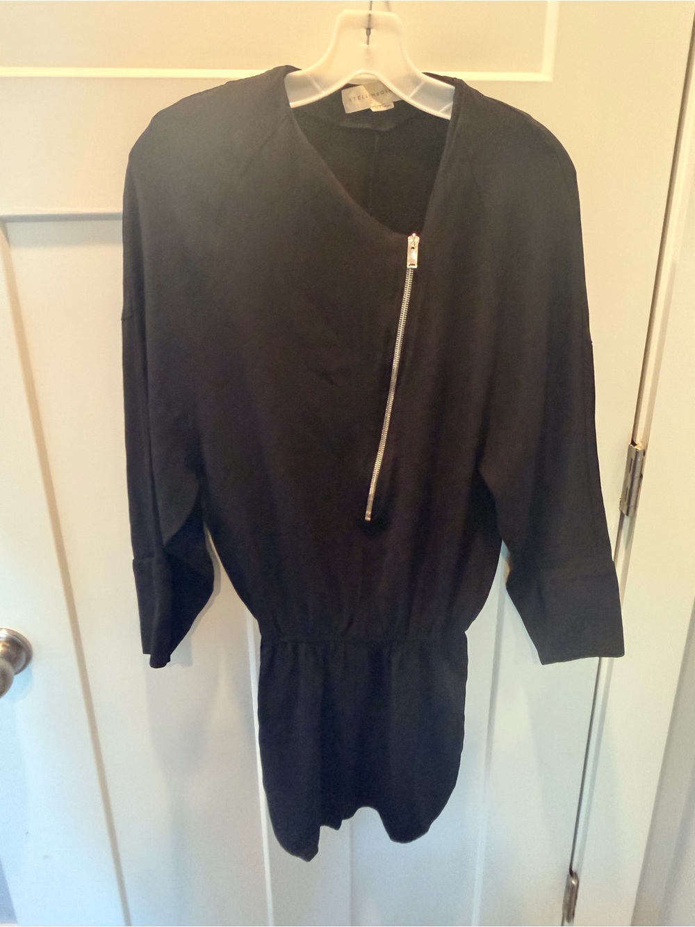 Stella McCartney Black Asymmetric Zip Long Sleeve Dress Small Designer